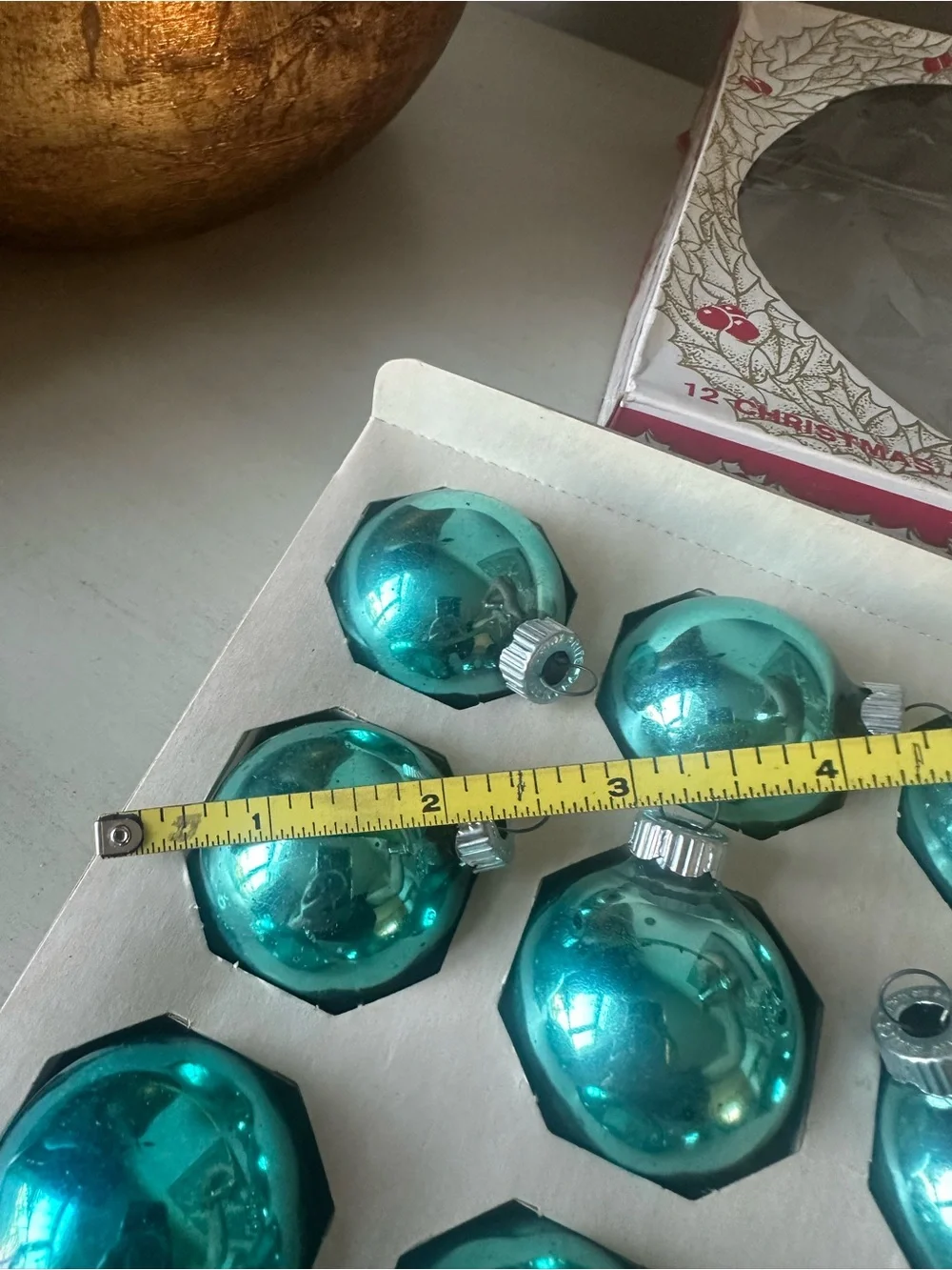 Lot Vintage shiny brite ornaments with boxes teal
